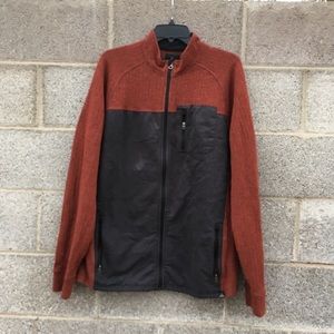 Prana Mens Appian Sweater Jacket Size XL Rustic Texas Orange Wool Blend Full Zip